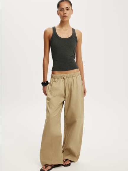 Cotton On Khaki Wide-Leg Drawstring Pants